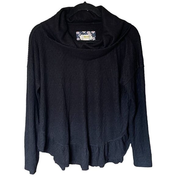 ANTHROPOLOGIE Mauve Black Peplum Ruffle Addie  Black Long Sleeve Sweater SZ XS - Picture 7 of 12